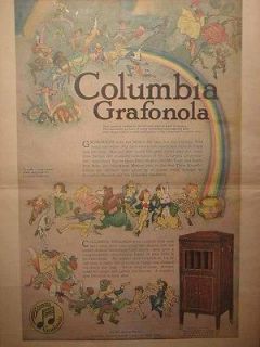 Antique ADVERTISING Columbia Grafonola c1918 Ad, 16x11, Frameable