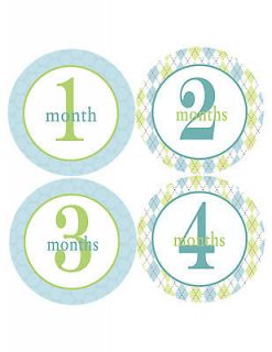 Monthly Onesie Stickers Blue Green Argyle Preppy Baby Boy Mommy Shower 