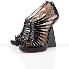 Christian Louboutin DISQUEEN Black Patent Leather Caged Wedge Sandals 