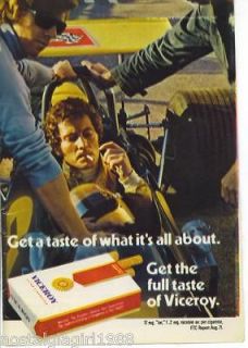 1972 AD VICEROY CIGARETTES~AUT​O RACING~GET A TASTE OF WHAT ITS ALL 