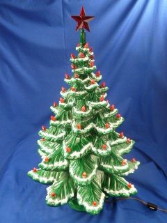 Vintage Ceramic Green Christmas TREE light ornaments Atlantic mold 3 