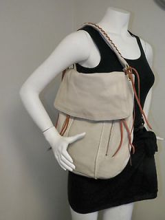 WOMANS CHRISTOPHER KON IVORY LEATHER FLAP HOBO PURSE GOOD USED