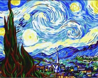 Vtg paint by numbers 16*20 kit DIY painting Van Gogh Starry Night F 
