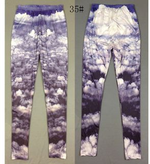 Womens Art Design Sexy White Clouds Universe Galaxy Leggings Tights 
