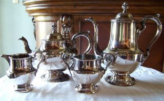 POOLE ANTIQUE SILVER PLATED 1030 COFFEE AND TEA SET 4 PIECE BEAUTIFUL 