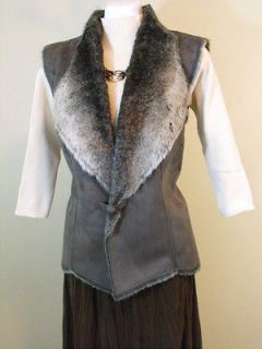 NWT Coldwater Creek Faux Shearling Vest L (14 16) Grey Womens Fur 