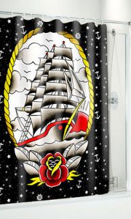 Sourpuss Clipper Ship Shower Curtain Flash Sailor Nautical Tattoo Punk 