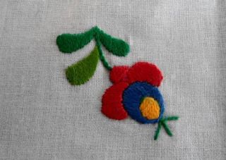 Vintage Hungarian Tablecloth Napkin Set Red Embroidered Flowers Unused