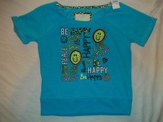 NEW JUSTICE GIRL SIZE 8 BRITE BLUE SMILE BE HAPPY PULLOVER S/SLEEVE 