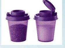 purple tupperware salt and pepper shakers