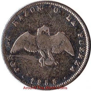 1855 Chile 1/2 Decimo (Medio) Silver Coin Condor with Spread Wings KM 