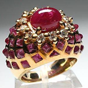   Natural Ruby Diamond Cluster Cocktail Ring Solid 18K Gold Jewelry