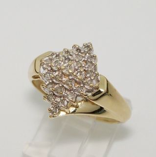   Yellow Gold 0.25ct Diamond Cluster Waterfall Cocktail Ring Size 9.5
