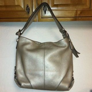 Coach Pebbled Leather Hobo Handbag in Silver #F15064