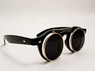   50s Mens or Womens Flip Up Round Steampunk Sunglasses Black Frame