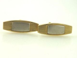 Vintage Anson Mens cufflinks, Gold oval with polish steel 1960s 