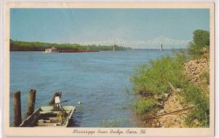 Cairo Illinois Postcard Mississippi River Bridge View Steamboat 1967 