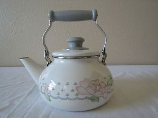 SANGO ENAMEL COOKWARE TEA KETTLES   WHITE & GRAY COLOR, WITH PINK 
