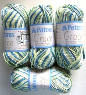   Patons Grace 100% Mercerized Cotton Yarn Spearmint Blue/Green/Lem​on