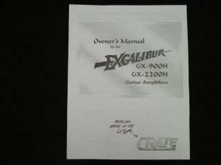 Crate Excalibur GX 900H GX 2200H Guitar Amplifier Owners Manual