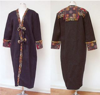 VINTAGE VICTOR COSTA AT HOME WESTERN WOVEN TRIM ROBE TRENCH COAT 