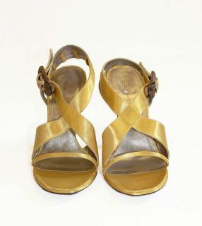 Costume National Yellow Satin Shoes w Wooden Heel and Carved Buckle EU 