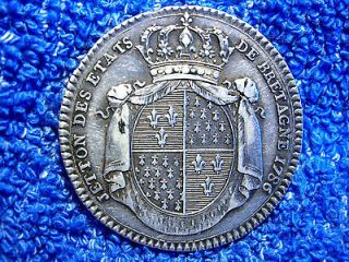 FRANCE SCARCE SILVER JETON BRITTANY 1786 KING LOUIS XVI EXTREMELY 