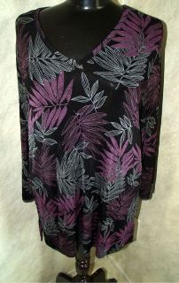 Linden Hill Slinky Travelers Black Leaf Tunic Top Size Small