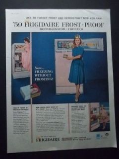   Pink Frigidaire Frostproof Refrigerator Freezer Print Ad Advertisement