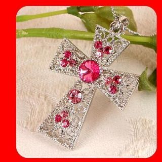 New Fashion Women Jewelry Beautiful Royal Cross pendant necklace Pink 