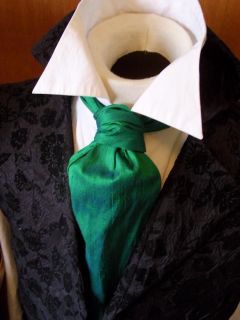   Victorian Regency Ascot Tie Cravat Peacock Teal Green Dupioni SILK