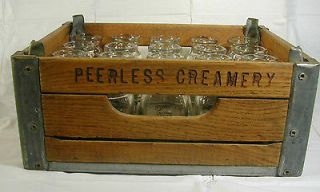 Peerless Creamery Wooden Milk Crate and Bottles