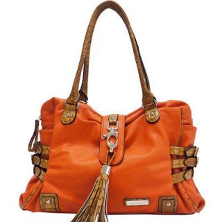 Orange designer inspired Croco Shoulder Bag Belt Tassel Accents 