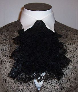 BLACK Lace Cravat Cuffs option Vampire Pirate Victorian Costume Jabot 