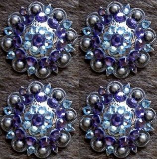 BERRY CRYSTALS BLING CONCHOS HORSE SADDLE HEADSTALL SAPPHIRE AQUA 