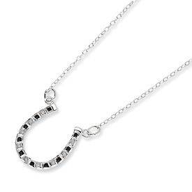   Sterling Silver Black & White Diamond Mystique 18 Horseshoe Necklace