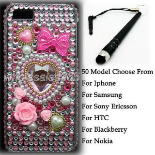 Pink bowknot Heart Crystal Diamond Rhinestone Case Cover For Samsung 