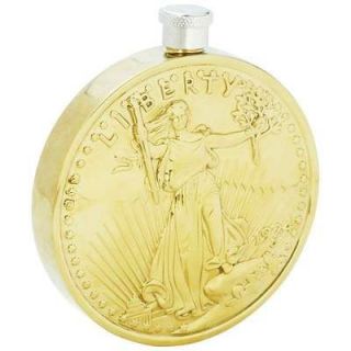 5oz Round Stainless Steel Flask   20 Dollar Gold coin