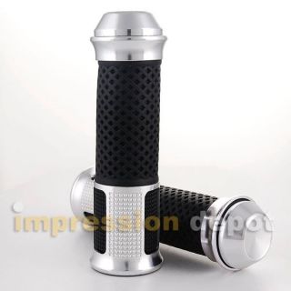 2x Silver Motorcycle Aluminum Rubber 7/8 22mm Handlebar Hand Grips 