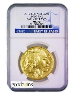 2x 2012 $50 1 oz American Gold Buffalo NGC MS70 EARLY RELEASES