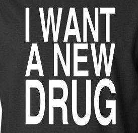 WANT A NEW DRUG T Shirt 80s retro rehab Huey Lewis pills stoned 