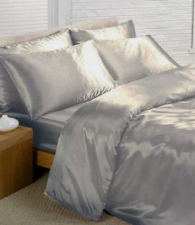   KING SILVER GRAY SILK~Y SATIN FLAT/ FITTED SHEET+PILLOWCASES DEEP PKT