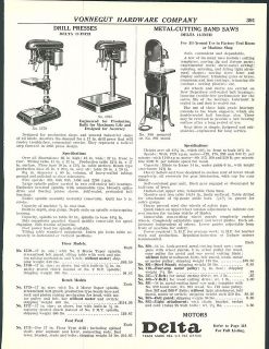 1938 AD Delta Drill Press Metal Band Saw Motors Arbor Presses