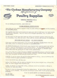 1930S LETTERHEAD CYCLONE MFG POULTRY SUPPLIES URBANA INDIANA IND