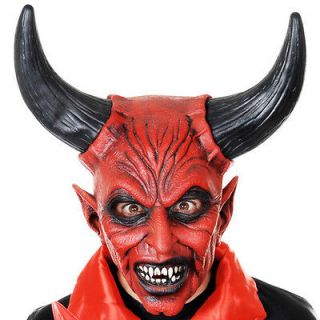 Red Devil Lord Lucifer Full Head Mask & Horns Halloween Costume 