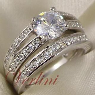 Ct Round Cut Simulated Diamond Silver Wedding Ring Set Womens 
