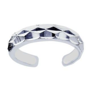Adjustable Diamond Cut Toe Ring Solid 14K White Gold