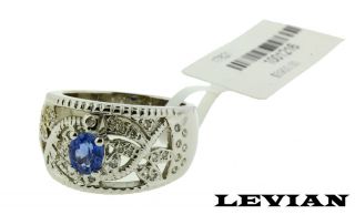 LEVIAN DIAMOND BLUE SAPPHIRE RING IN 18K WHITE GOLD NEW SIZE 7.5