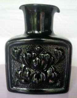 Tiara Indiana Glass Black Regal Water Bottle Vase TIARA MARK!