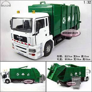 New 132 Man Garbage Truck Alloy Diecast Model Car With Box Green 